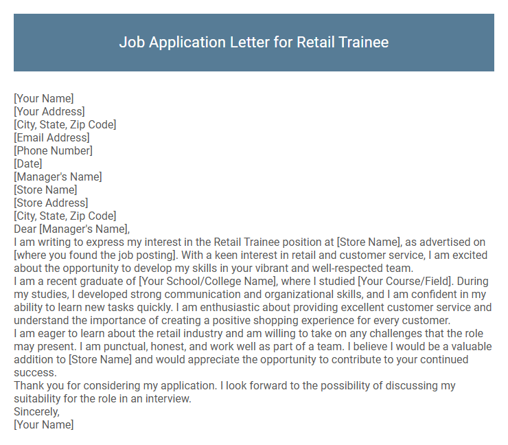 Job Application Letter for Retail Trainee