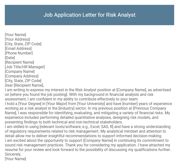 Job Application Letter for Risk Analyst