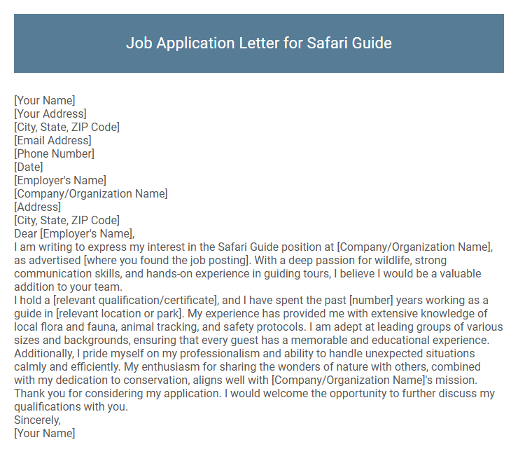 Job Application Letter for Safari Guide