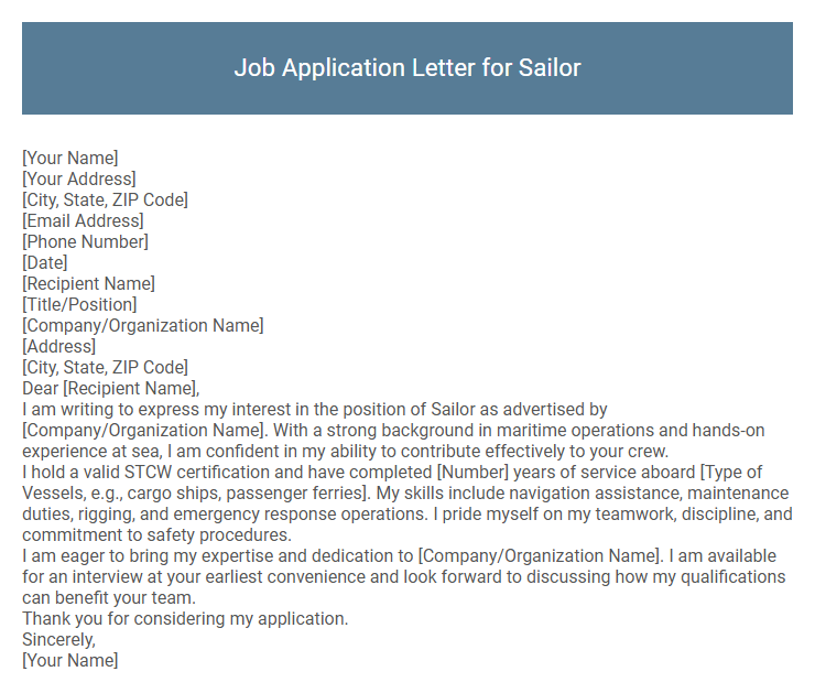 Job Application Letter for Sailor
