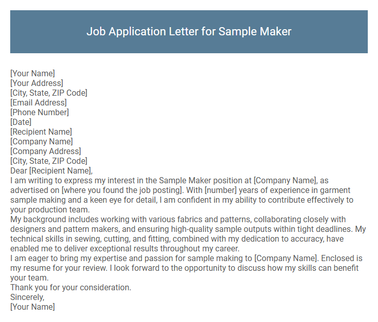 Job Application Letter for Sample Maker