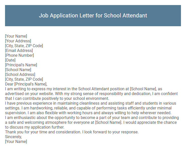 Job Application Letter for School Attendant
