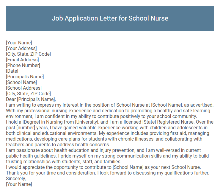 Job Application Letter for School Nurse