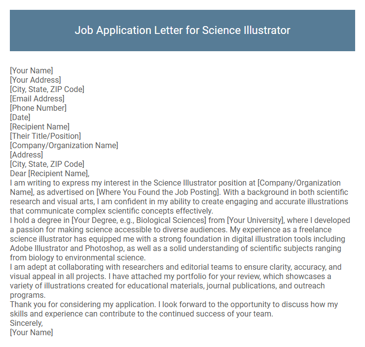 Job Application Letter for Science Illustrator