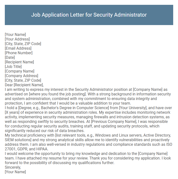 Job Application Letter for Security Administrator