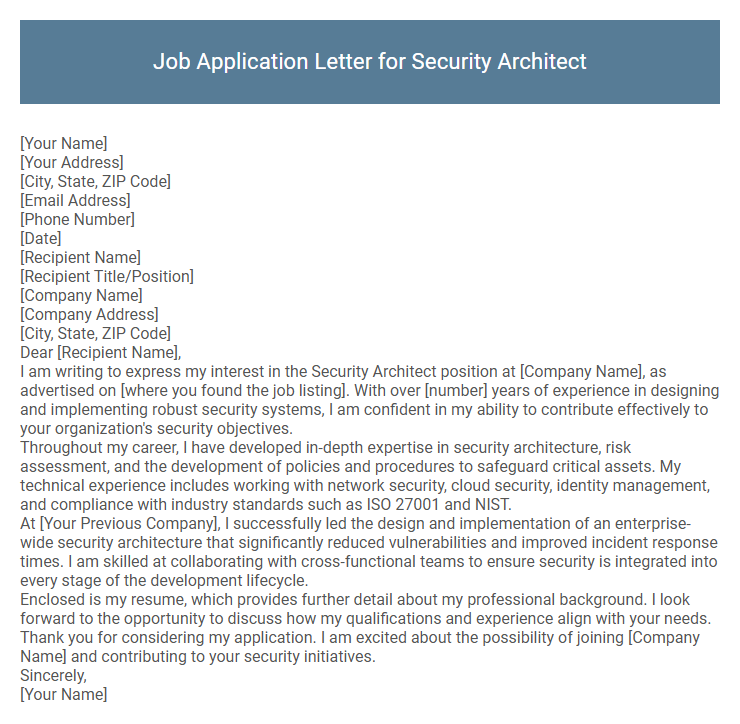 Job Application Letter for Security Architect
