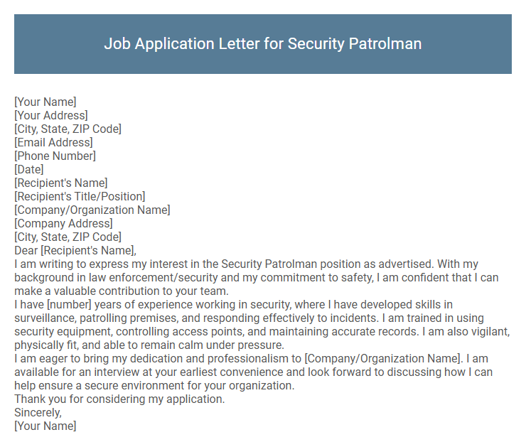 Job Application Letter for Security Patrolman
