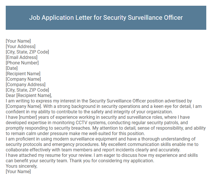 Job Application Letter for Security Surveillance Officer