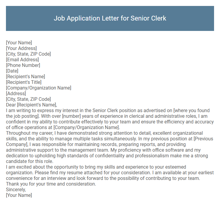 Job Application Letter for Senior Clerk