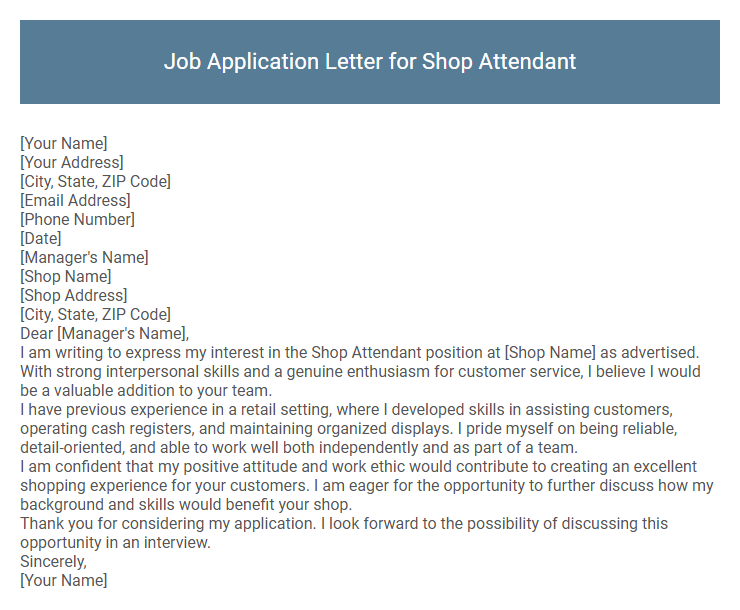 Job Application Letter for Shop Attendant