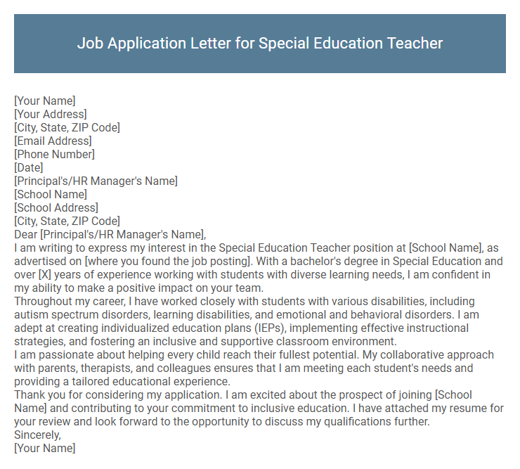 Job Application Letter for Special Education Teacher