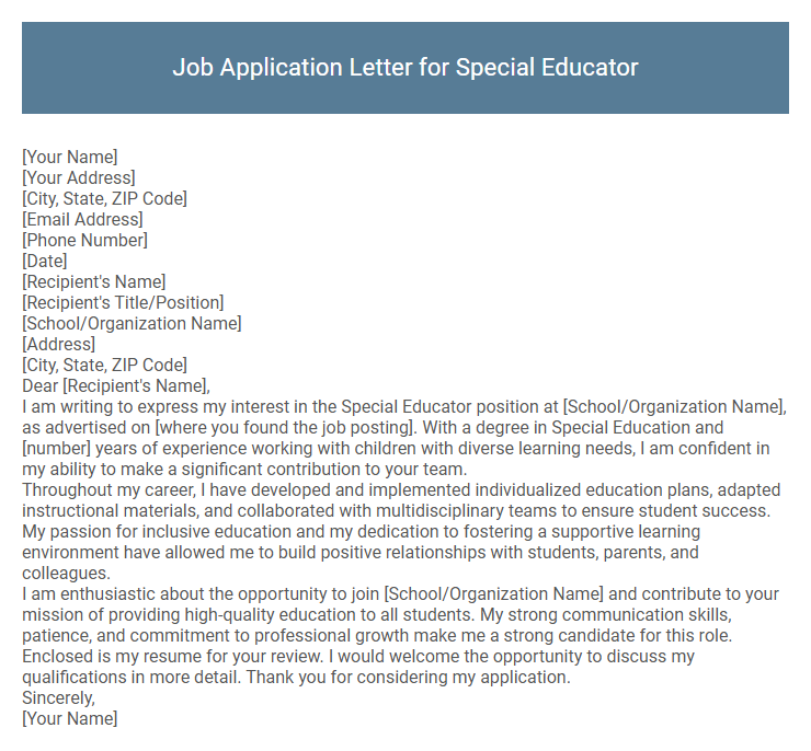 Job Application Letter for Special Educator