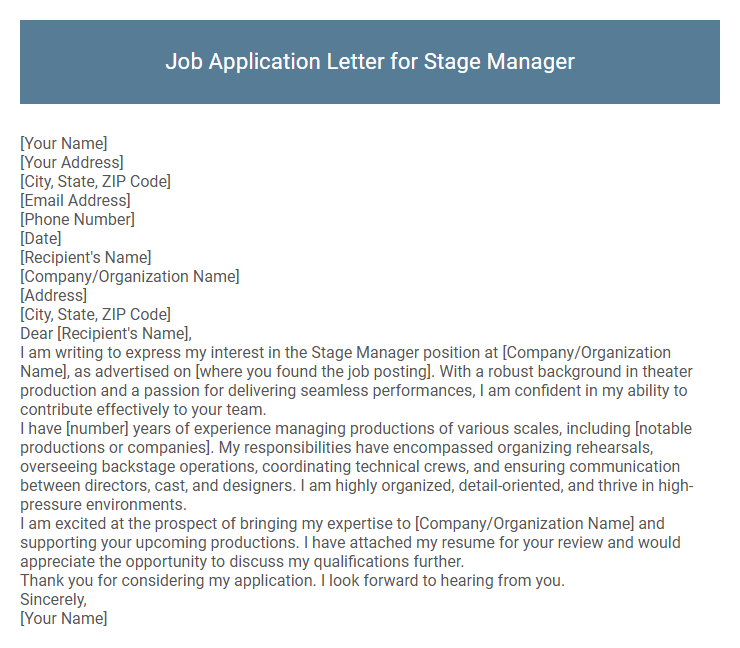 Job Application Letter for Stage Manager