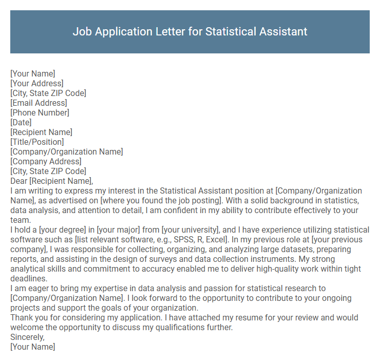 Job Application Letter for Statistical Assistant