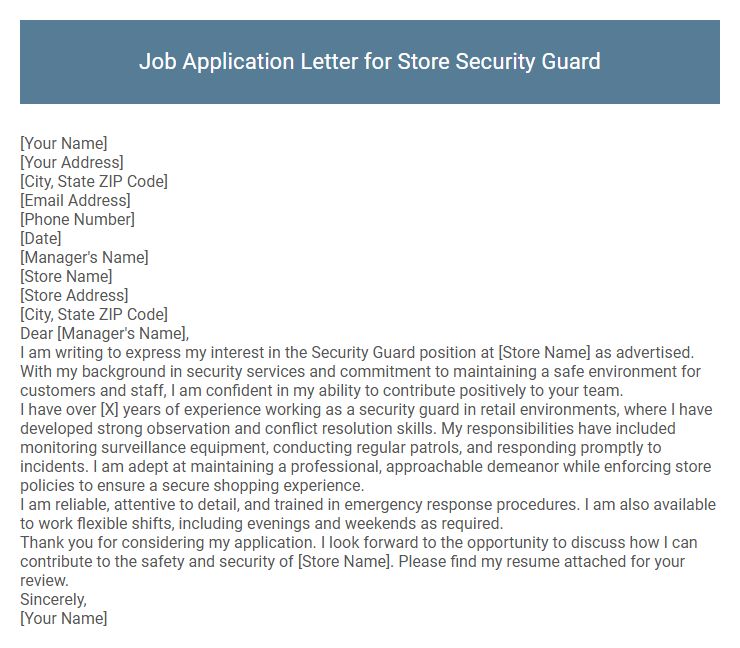 Job Application Letter for Store Security Guard
