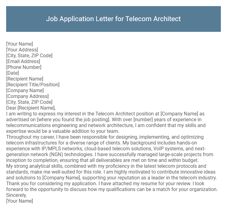 Job Application Letter for Telecom Architect