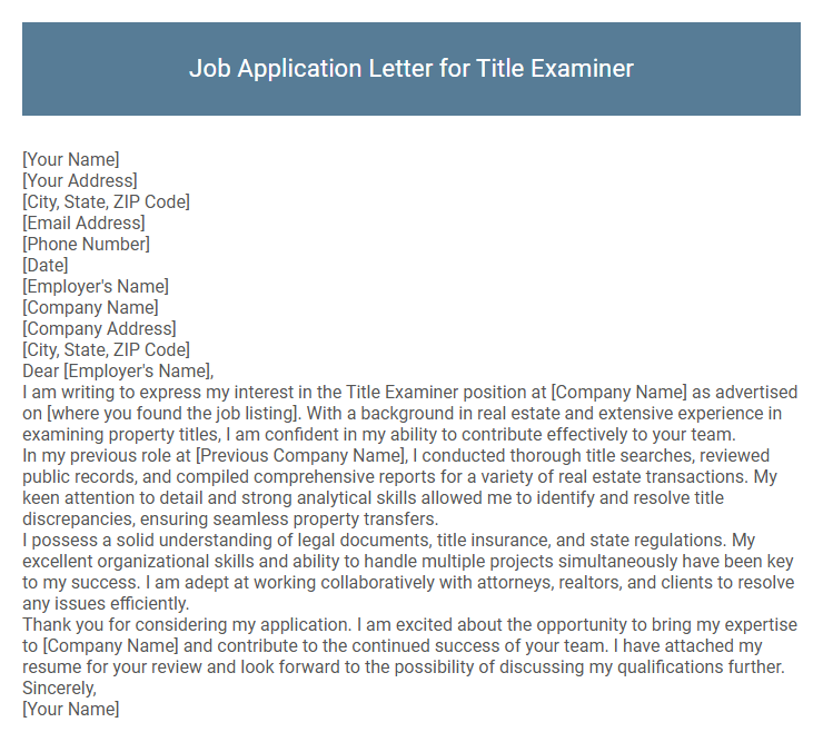 Job Application Letter for Title Examiner