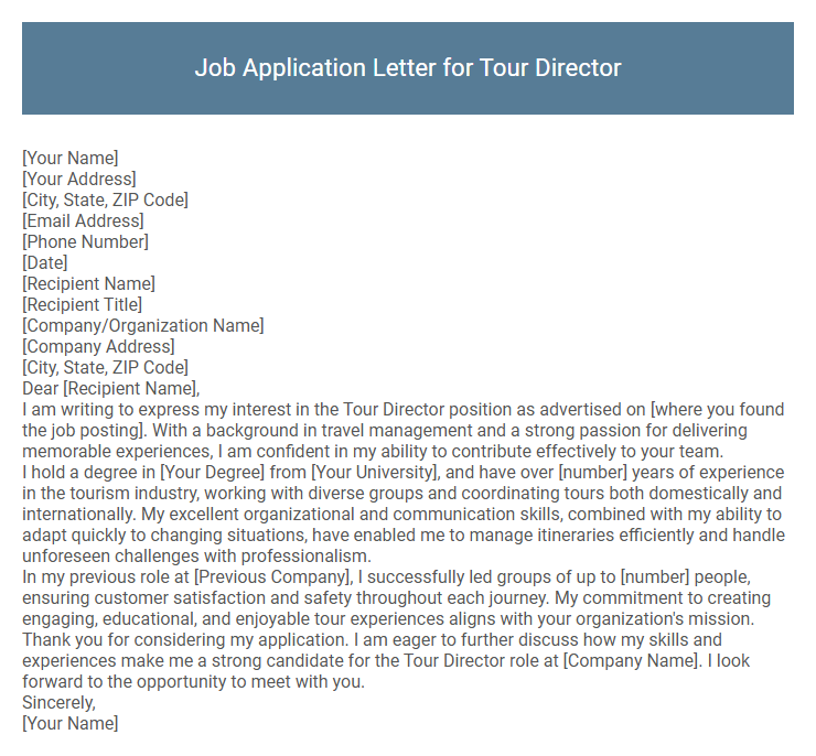 Job Application Letter for Tour Director