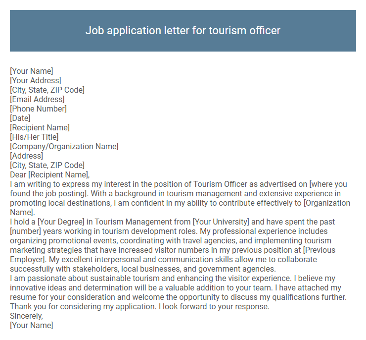 Job application letter for tourism officer