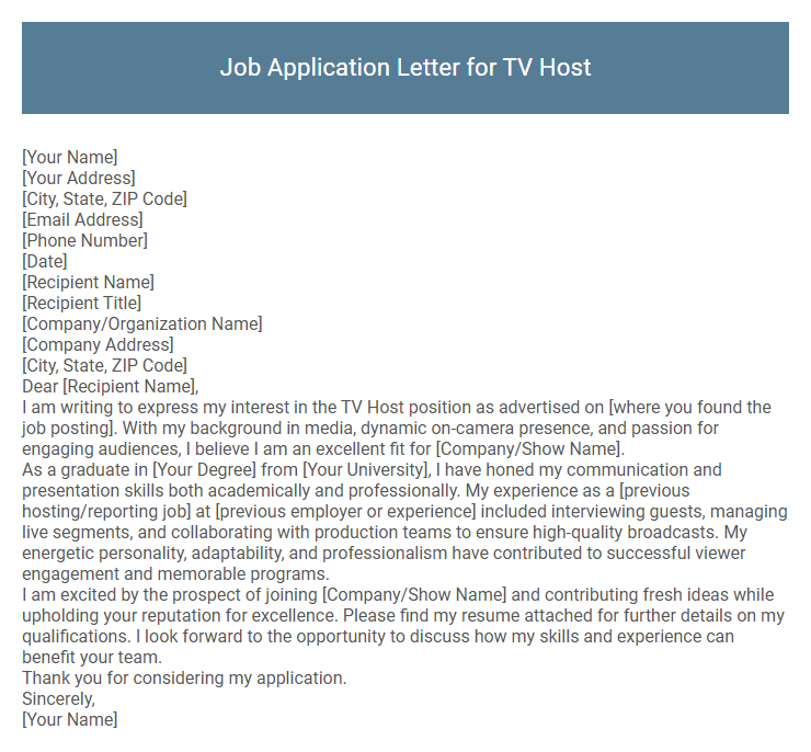 Job Application Letter for TV Host