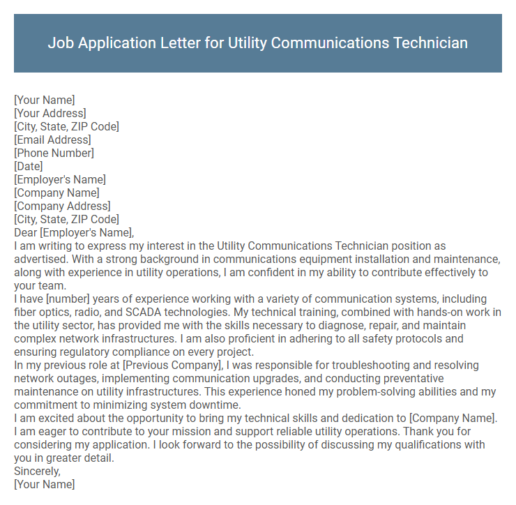 Job Application Letter for Utility Communications Technician