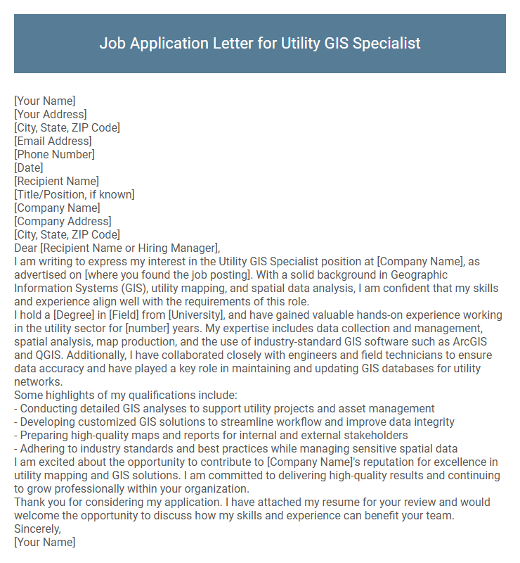 Job Application Letter for Utility GIS Specialist