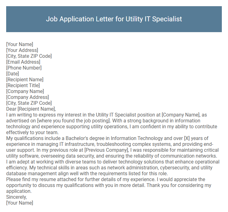 Job Application Letter for Utility IT Specialist