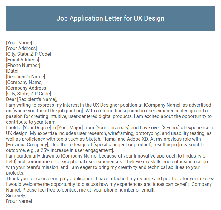 Job Application Letter for UX Design