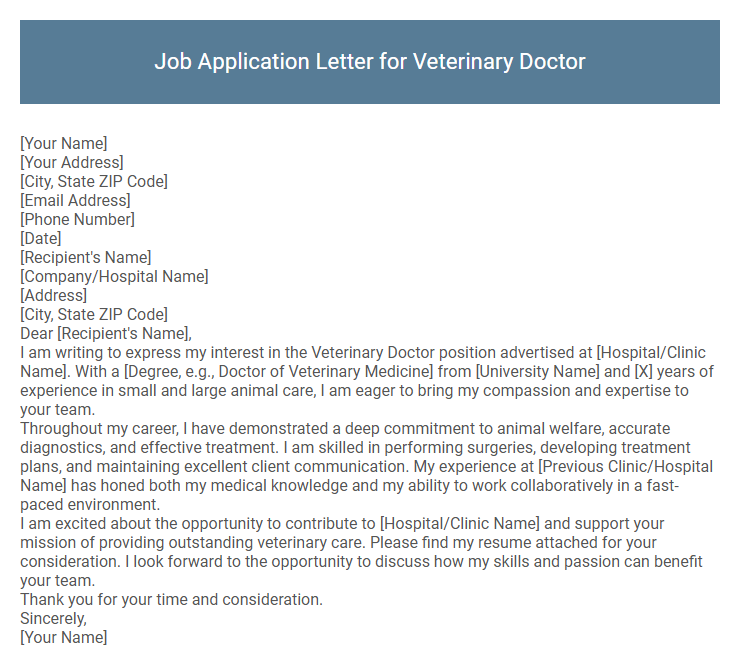 Job Application Letter for Veterinary Doctor