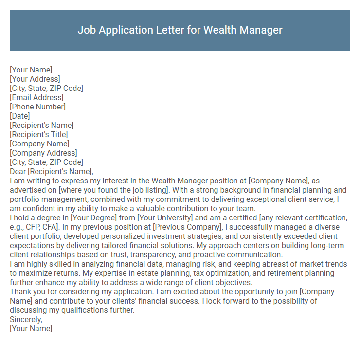 Job Application Letter for Wealth Manager
