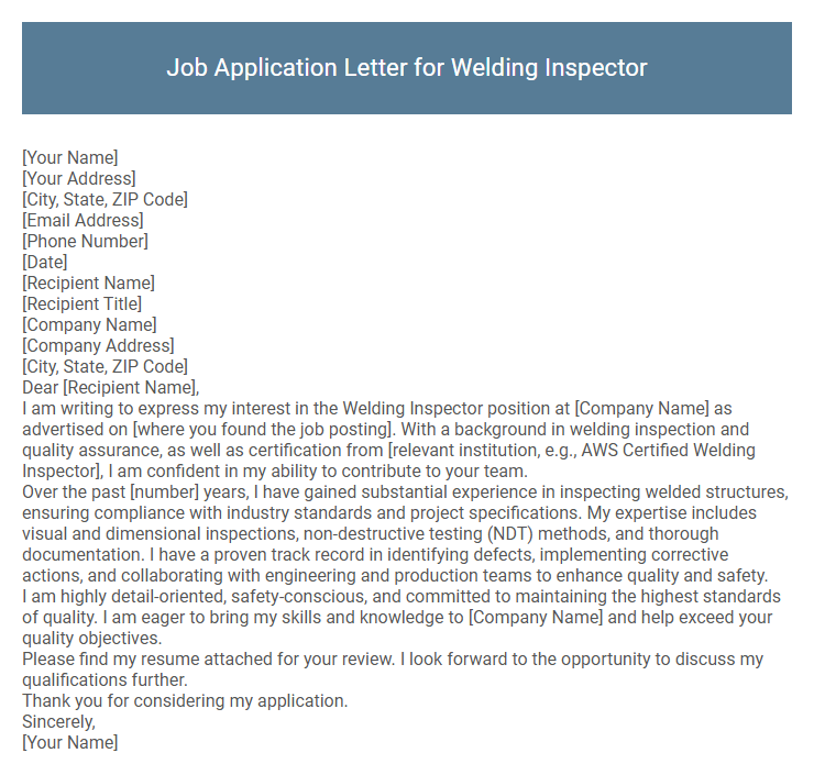 Job Application Letter for Welding Inspector