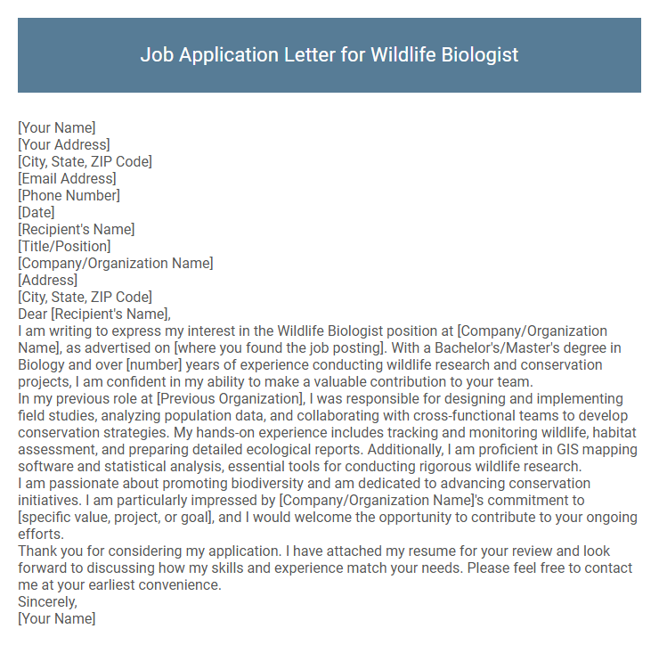 Job Application Letter for Wildlife Biologist