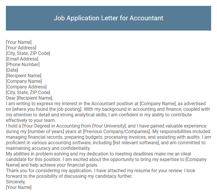Job Application Letter for Accountant