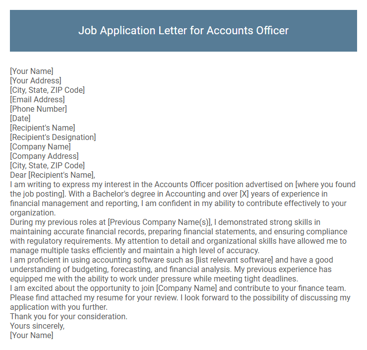 Job Application Letter for Accounts Officer