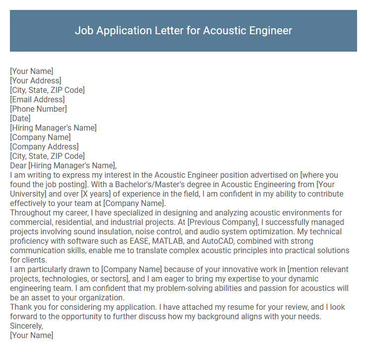 Job Application Letter for Acoustic Engineer