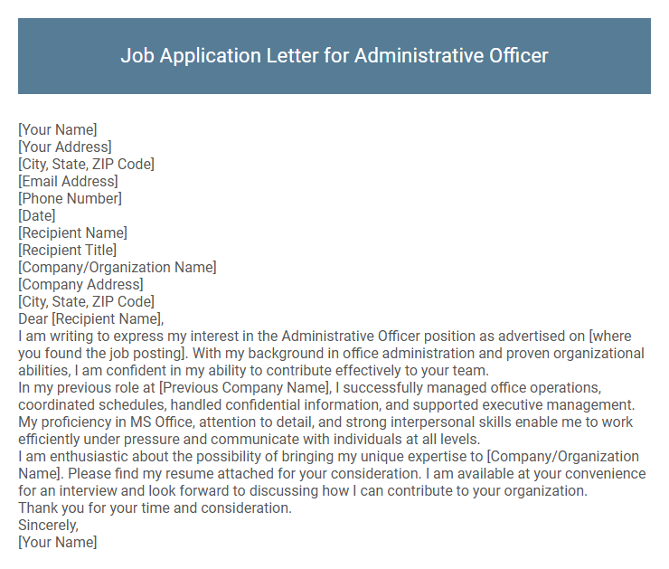 Job Application Letter for Administrative Officer