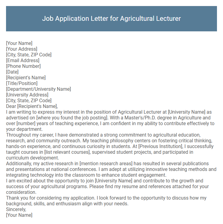 Job Application Letter for Agricultural Lecturer