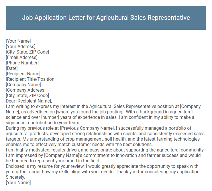 Job Application Letter for Agricultural Sales Representative