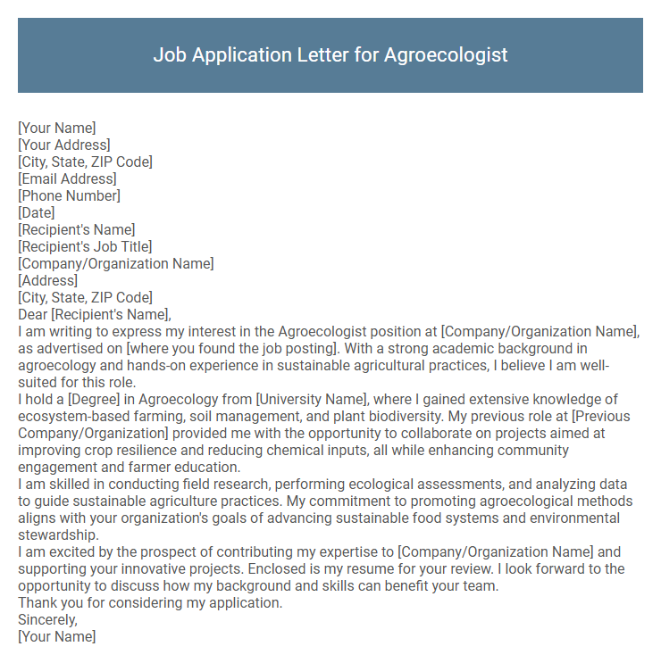 Job Application Letter for Agroecologist