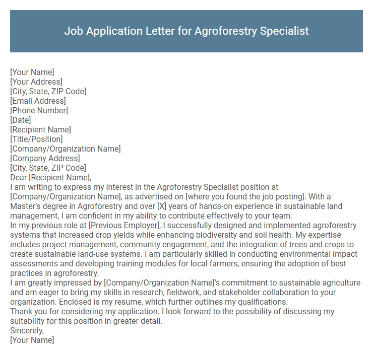 Job Application Letter for Agroforestry Specialist