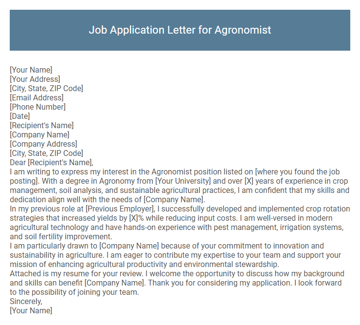 Job Application Letter for Agronomist