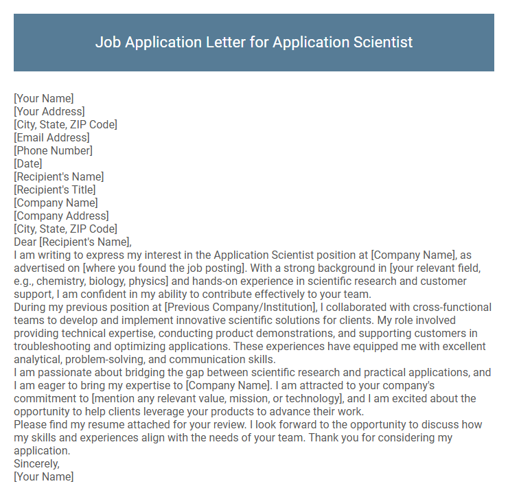 Job Application Letter for Application Scientist