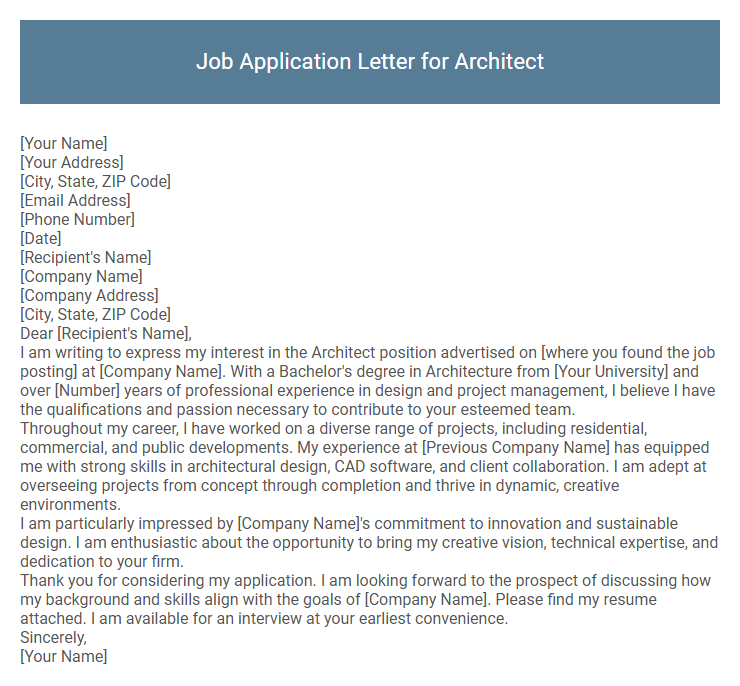 Job Application Letter for Architect