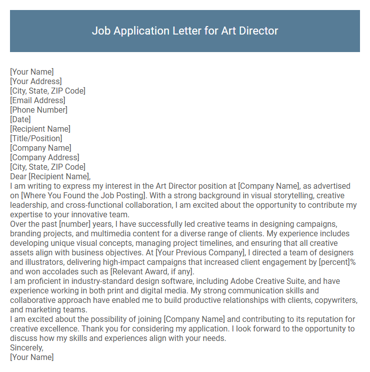 Job Application Letter for Art Director