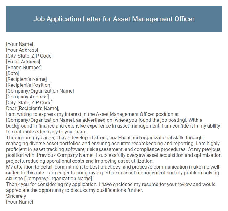 Job Application Letter for Asset Management Officer