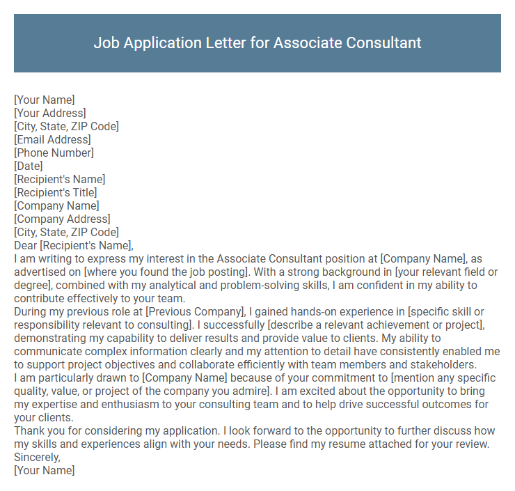 Job Application Letter for Associate Consultant