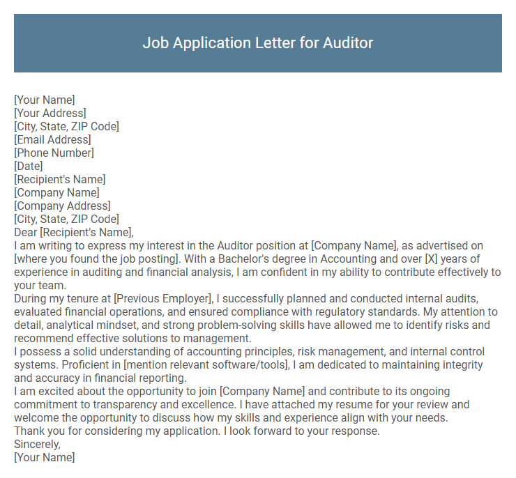 Job Application Letter for Auditor
