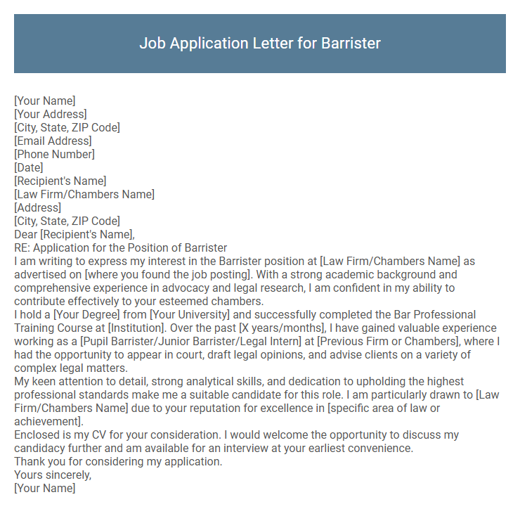 Job Application Letter for Barrister