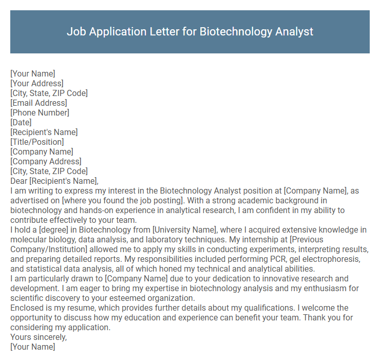 Job Application Letter for Biotechnology Analyst