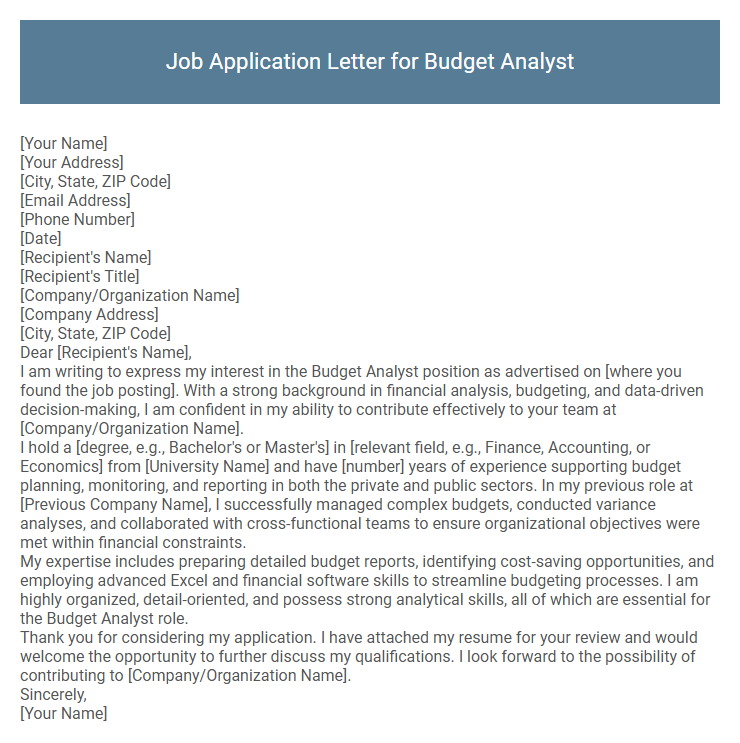 Job Application Letter for Budget Analyst
